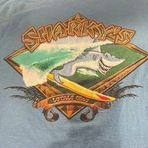 Sharky’s T-shirt blue short sleeve 100% cotton Unisex adult size S small